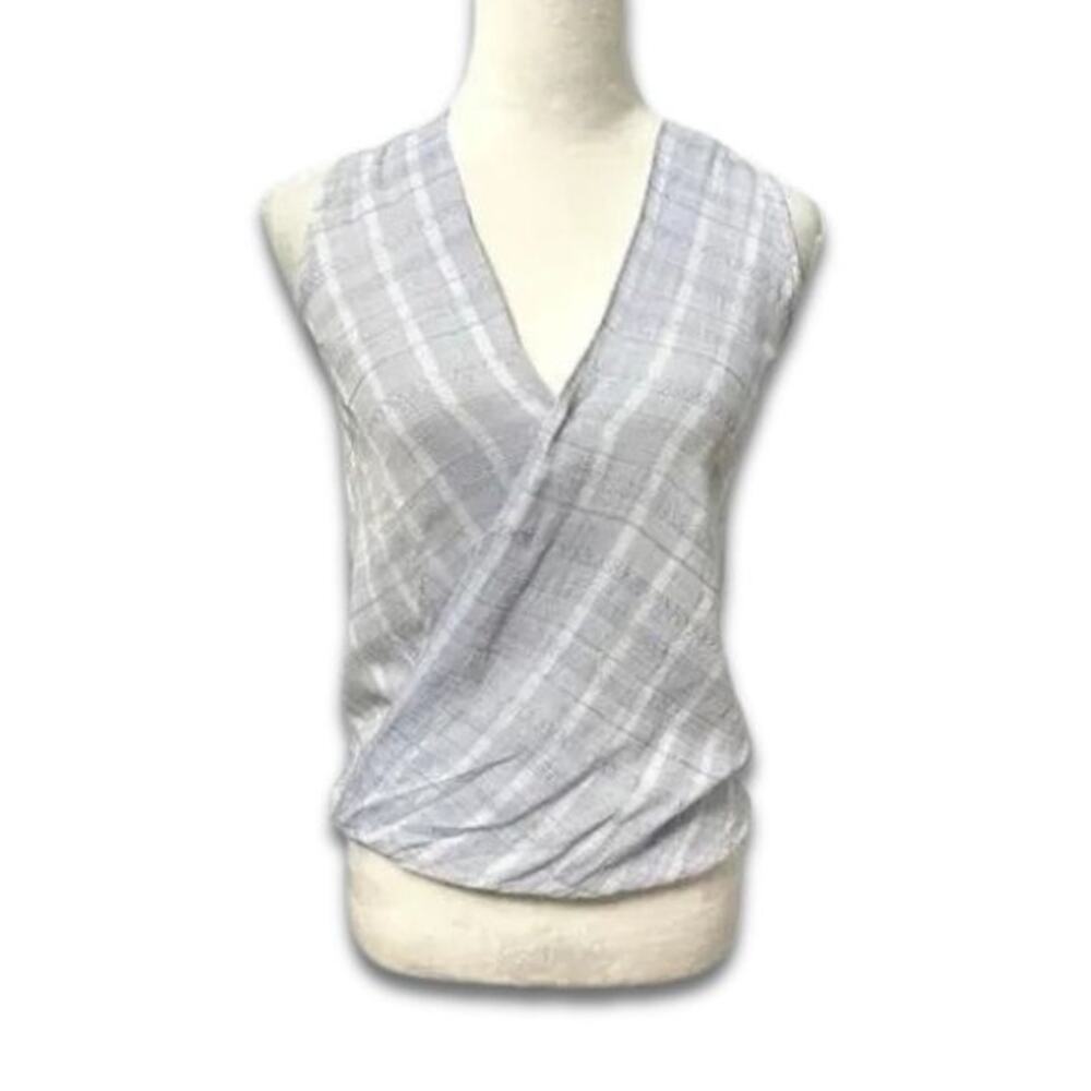Harper Draped Blouse High-Low Hemline Stripe Pattern Sleeveless Blue/White XXS